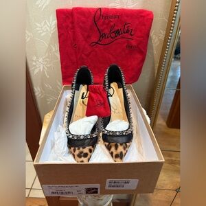 Christian Louboutin Galativi Spikes 85 Pony Leo Mesh Pointed Toe Heels
